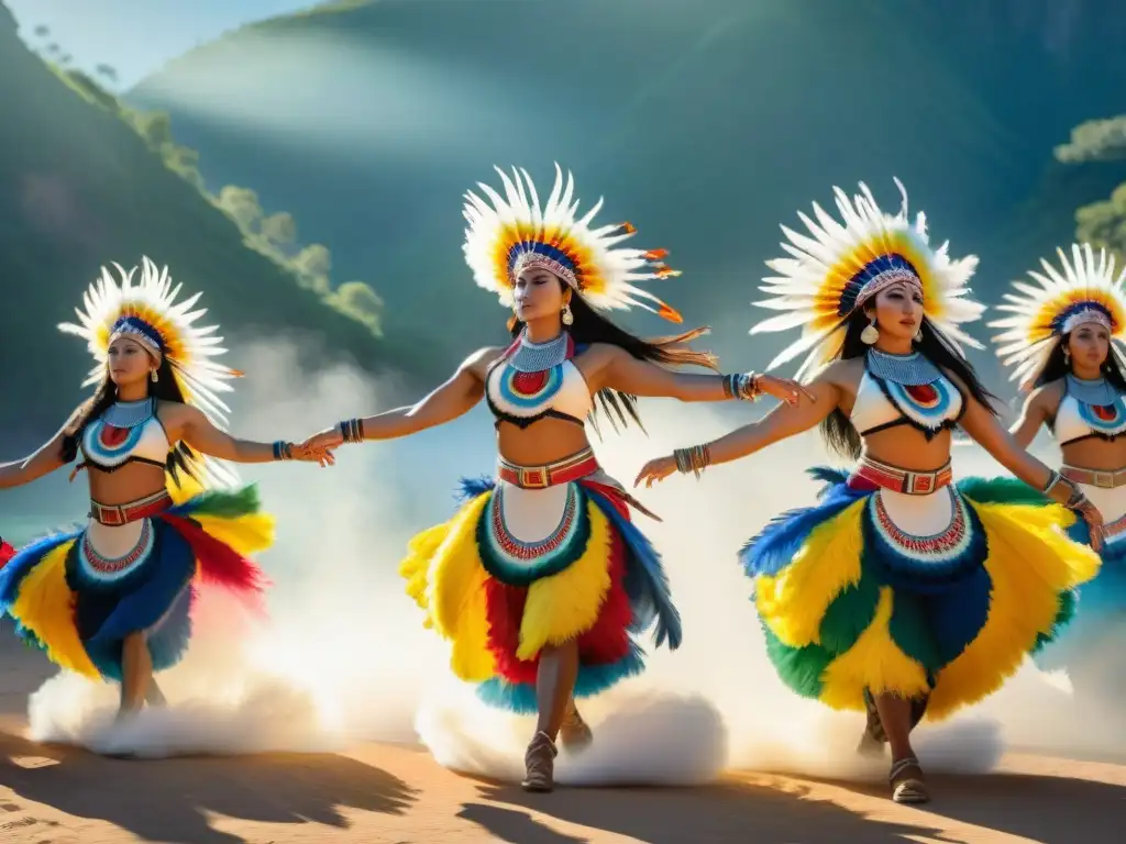 Danza del Sol indígenas americanos realizando ritual sagrado bajo el sol brillante