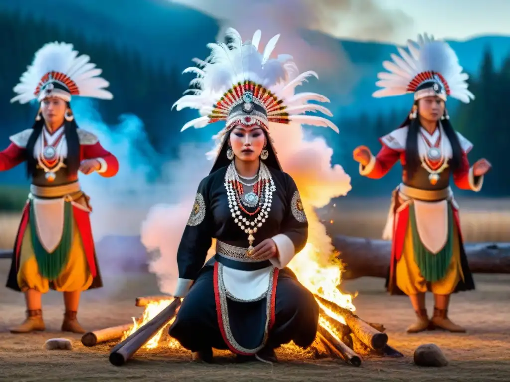 Danzas secretas de sociedades antiguas: ritual chamánico bajo el cielo estrellado, alrededor de una fogata