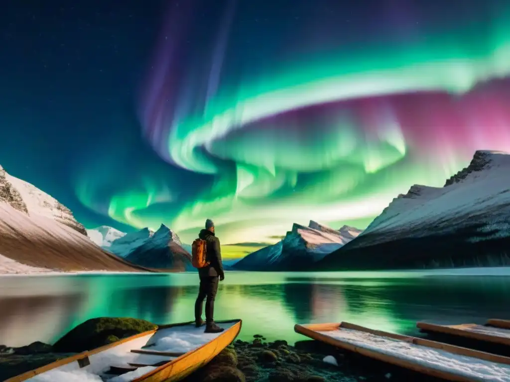 Deslumbrantes colores de la aurora boreal reflejados en un lago tranquilo de noche estrellada, centros energéticos del mundo