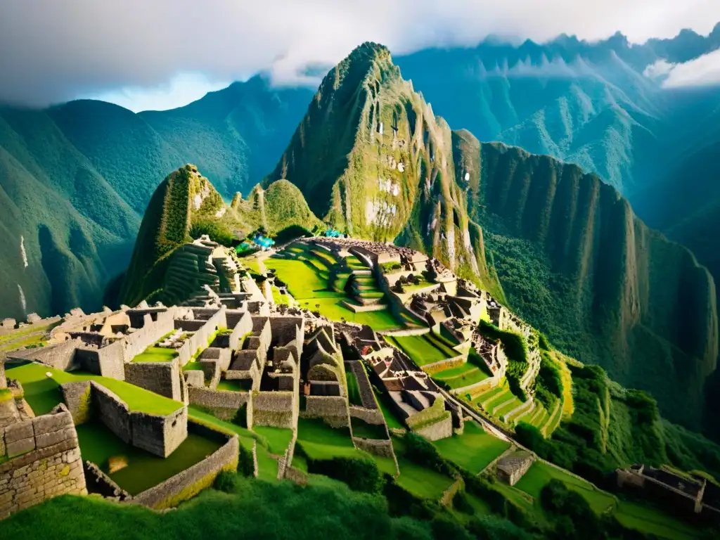 Detallada imagen de la arquitectura de Machu Picchu, con la piedra Intihuatana y la espiritualidad de la naturaleza