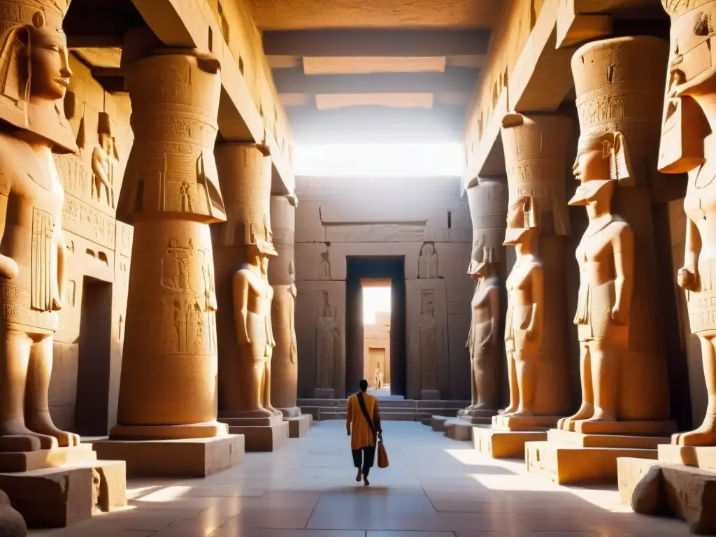 Detallada imagen de los majestuosos templos de Egipto en Karnak, con columnas imponentes bañadas en luz dorada