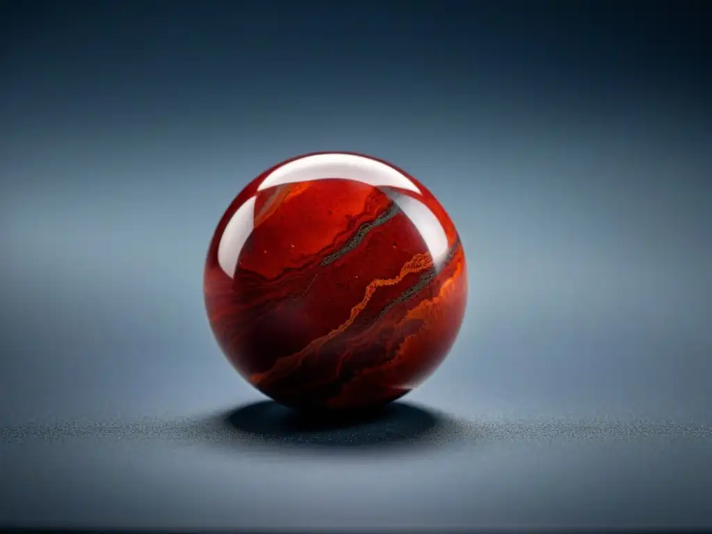 Detallada imagen de una piedra jaspe rojo con patrones y vetas, destacando su belleza natural