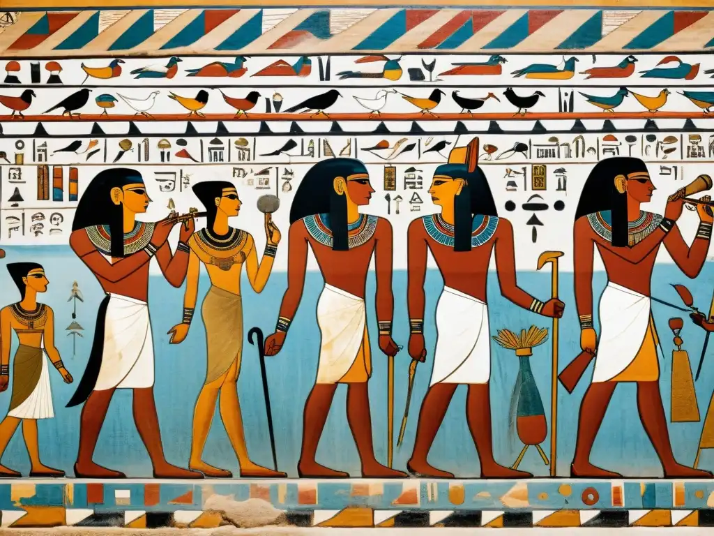 Una detallada pintura mural en una tumba de la Necrópolis de Giza muestra la vida diaria en el antiguo Egipto con gran realismo y colorido