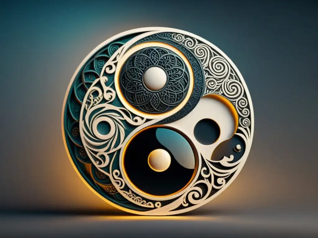 Ilustración detallada del símbolo tradicional del Yin y el Yang, representando equilibrio y dualidad en cosmovisión