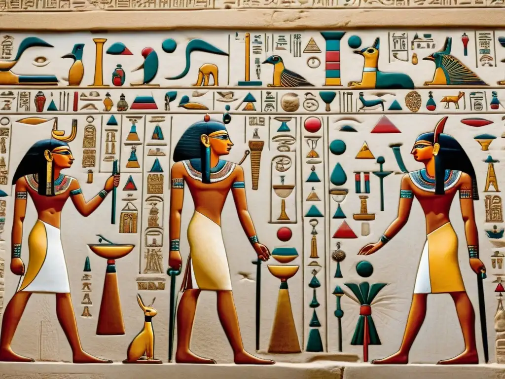 Hieroglíficos egipcios: cronomanía y divinación en detalle Detallada talla egipcia de cronomanía en civilizaciones antiguas, con símbolos celestiales e intricadas figuras