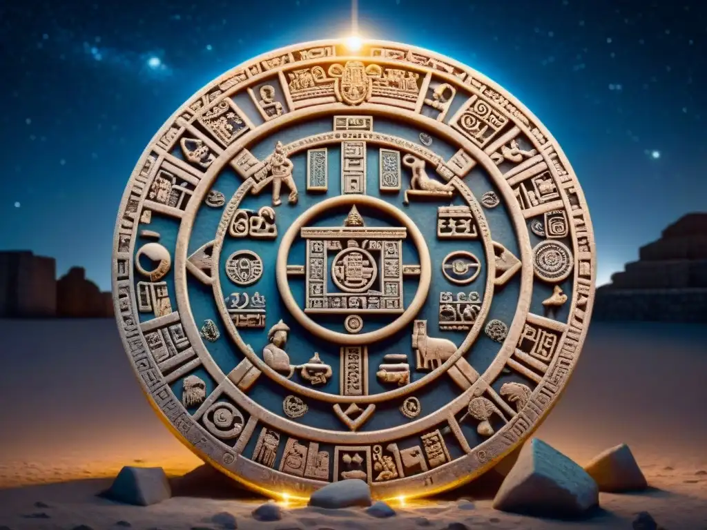 Detallado calendario maya tallado en piedra con visión astronómica avanzada mayas