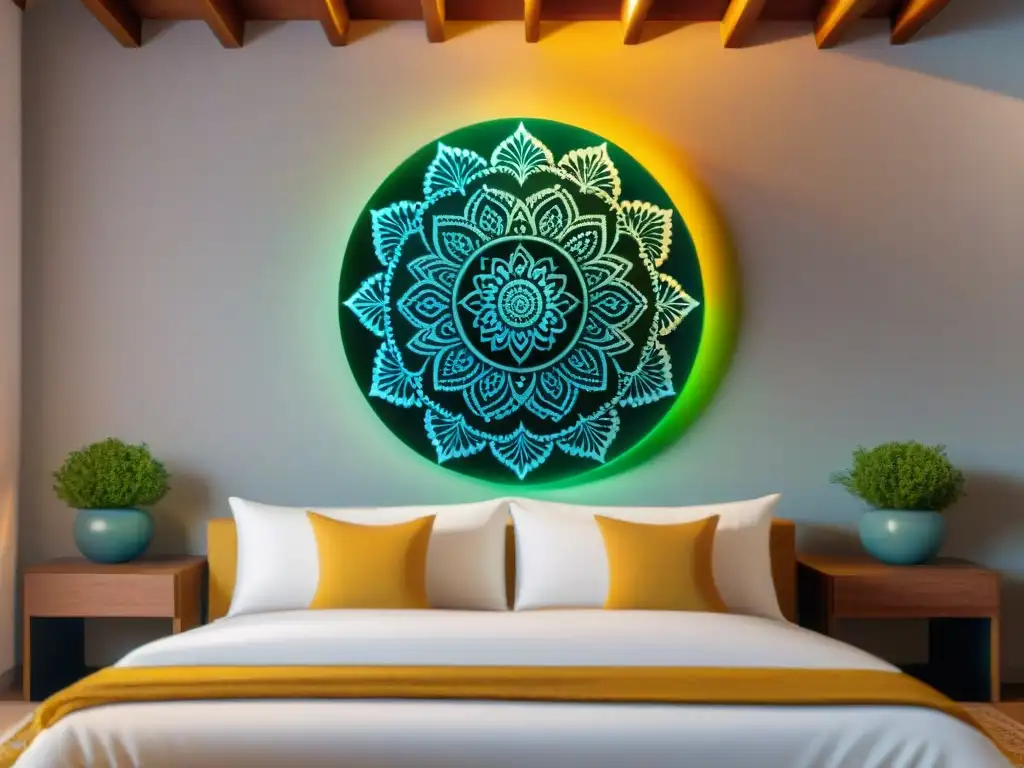 Mandala detallado iluminado por la luz del sol en un hogar sereno, transmitiendo la energía de los mandalas en el hogar