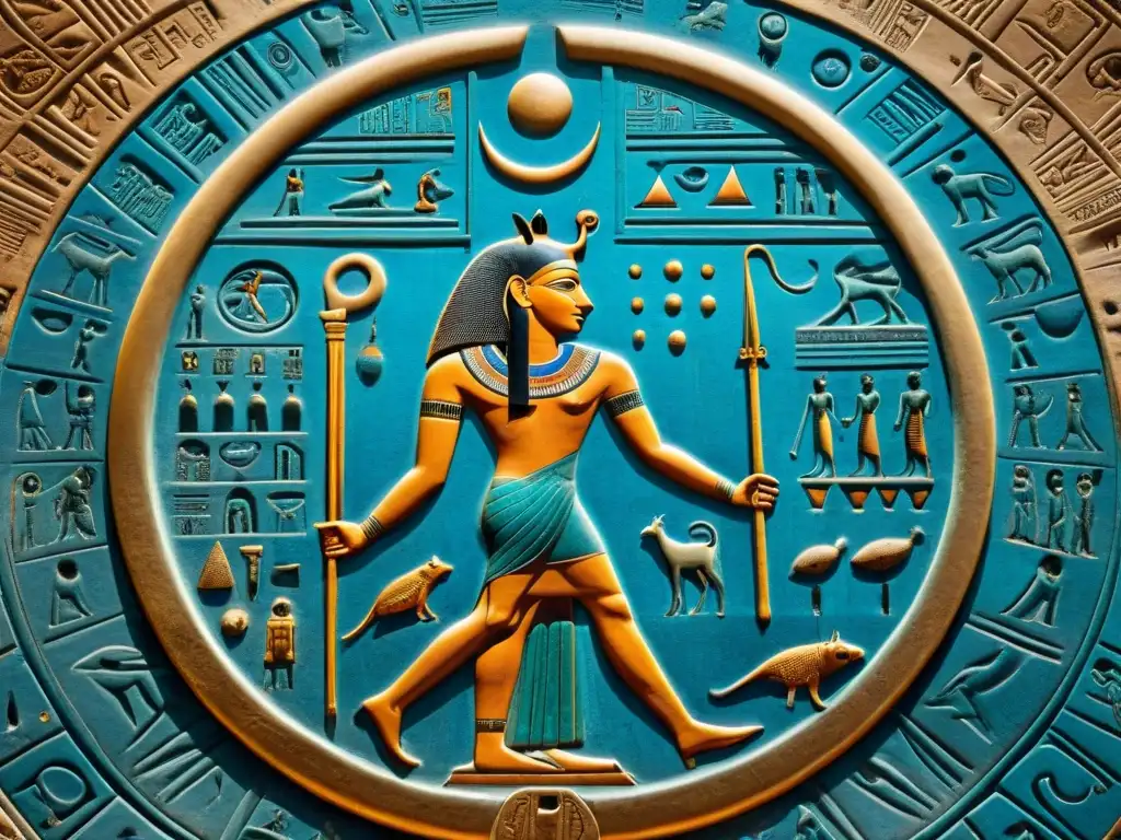 Detallado relieve egipcio del Zodiaco de Dendera, ilustrando la riqueza simbólica de la astrología en el antiguo Egipto
