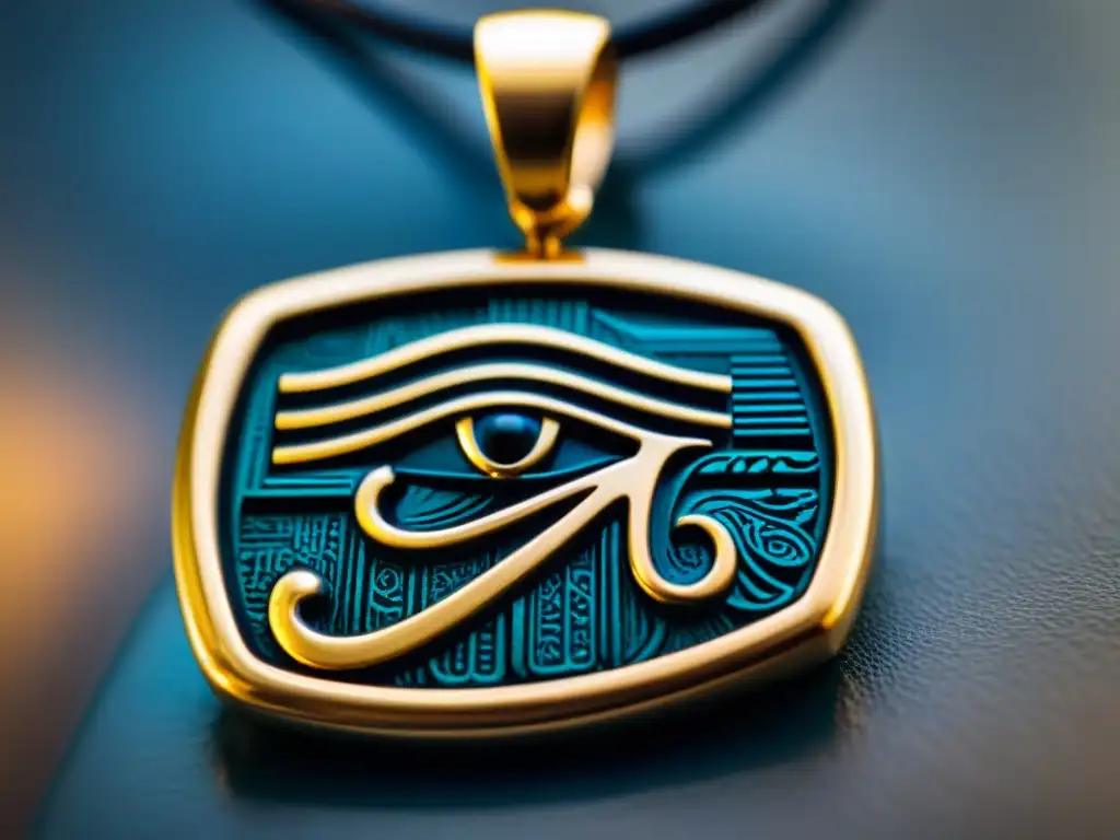 Detalle del amuleto del Ojo de Horus, símbolo de protección en civilizaciones antiguas