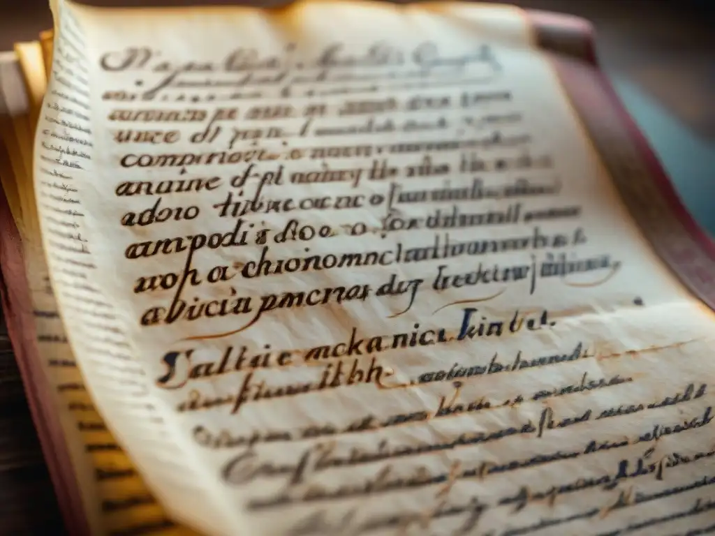 Detalle de antiguo manuscrito con caligrafía griega de Aristóteles sobre ética, virtud y felicidad, resaltando su relevancia histórica