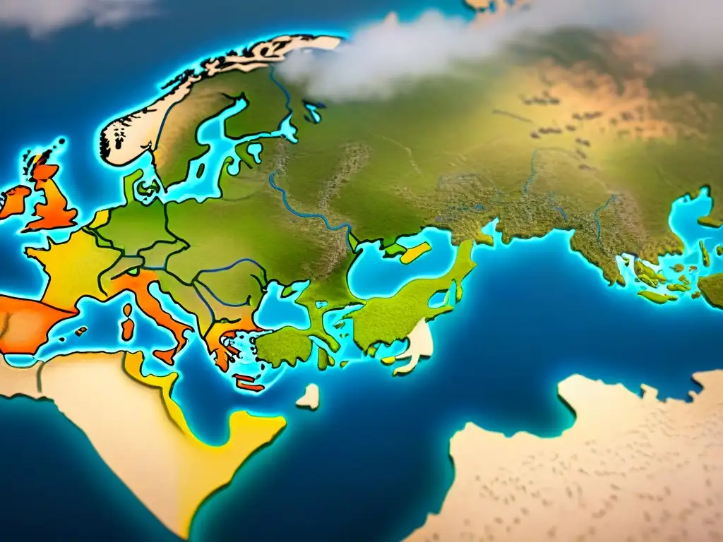 Detalle de un antiguo mapa mostrando las Migraciones de los Eslavos Blancos con paisajes y ciudades clave a lo largo de su recorrido