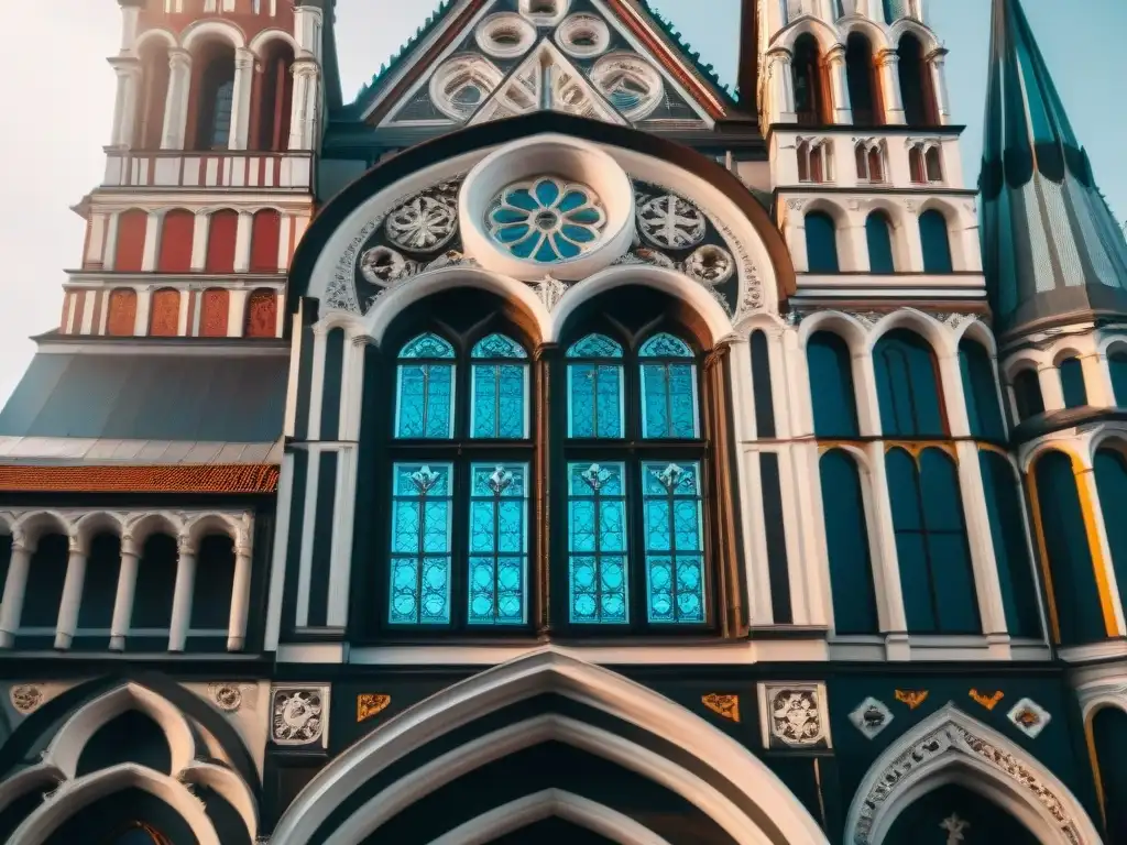 Detalle arquitectónico de una catedral histórica en Europa del Este, fusionando influencias germanas en eslavos occidentales