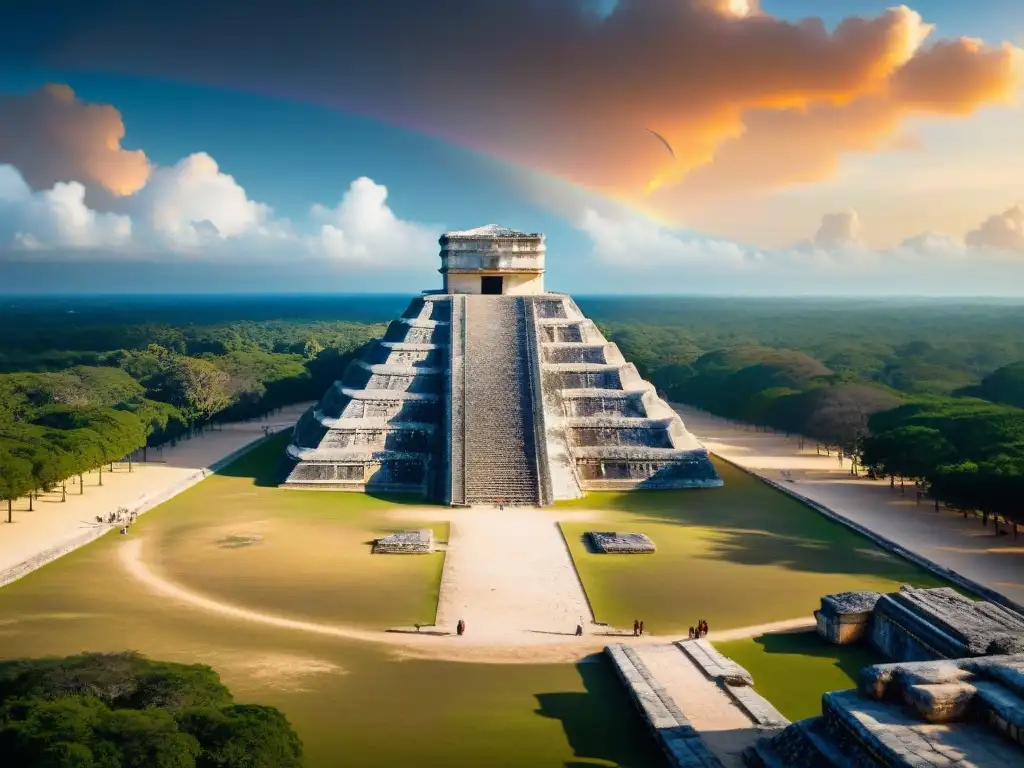 Detalle arquitectónico del observatorio de Chichén Itzá en México, simbolizando la conexión entre antiguos observatorios y el significado de las danzas planetarias astronómicas