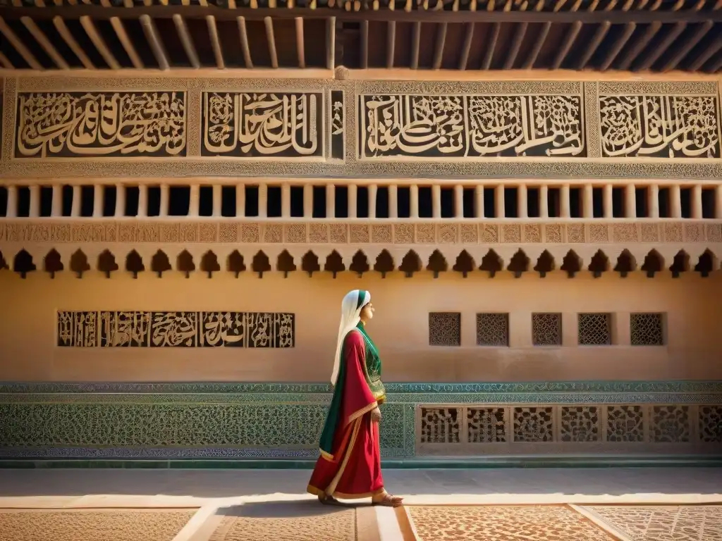 Detalle de la arquitectura arte musulmán Alhambra: intrincados diseños geométricos y caligrafía árabe en la Corte de los Leones