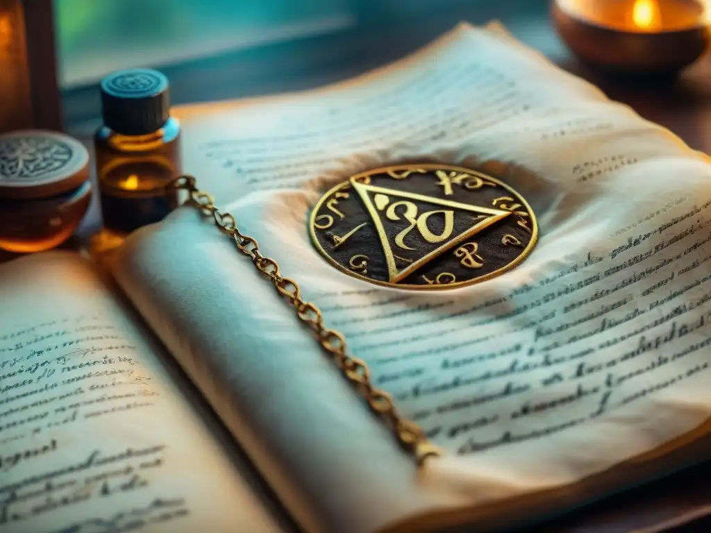 Detalle dorado de manuscrito de alquimia antiguo: legado de la alquimia transformado