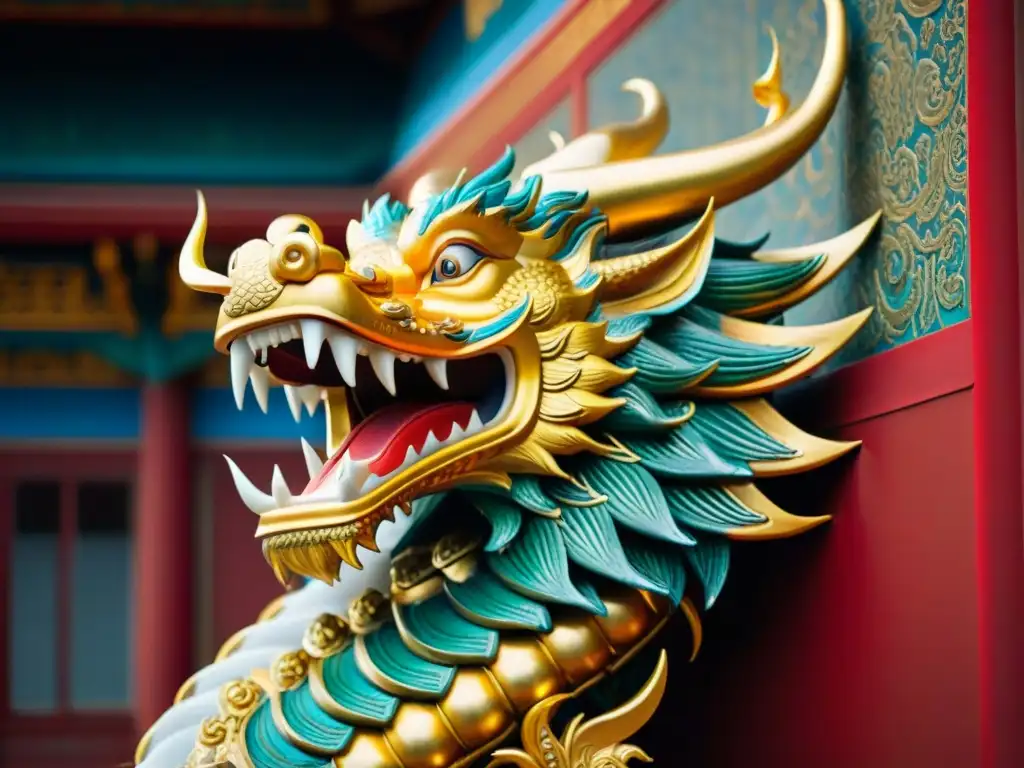 Detalle del dragón dorado en el trono imperial de la Sala de la Suprema Armonía en la Ciudad Prohibida de Beijing