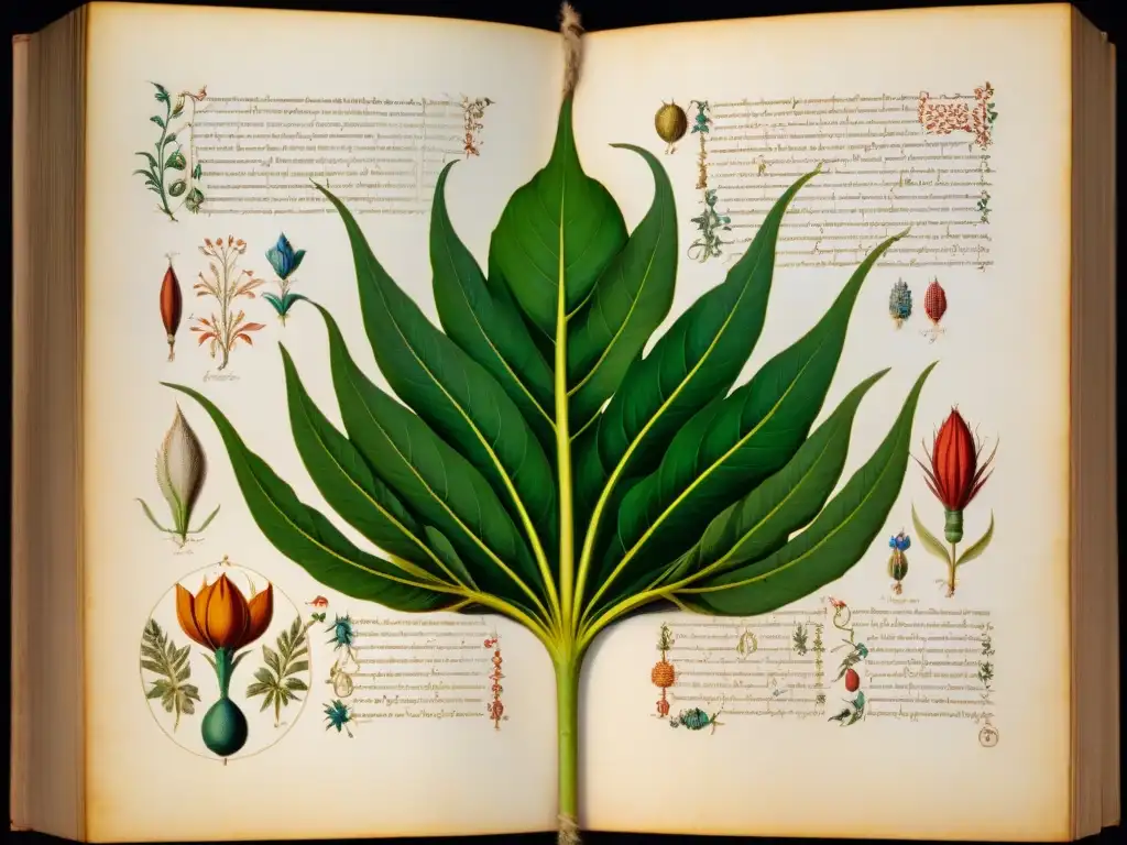 Detalle en sepia del enigmático Manuscrito Voynich con plantas desconocidas y símbolos misteriosos