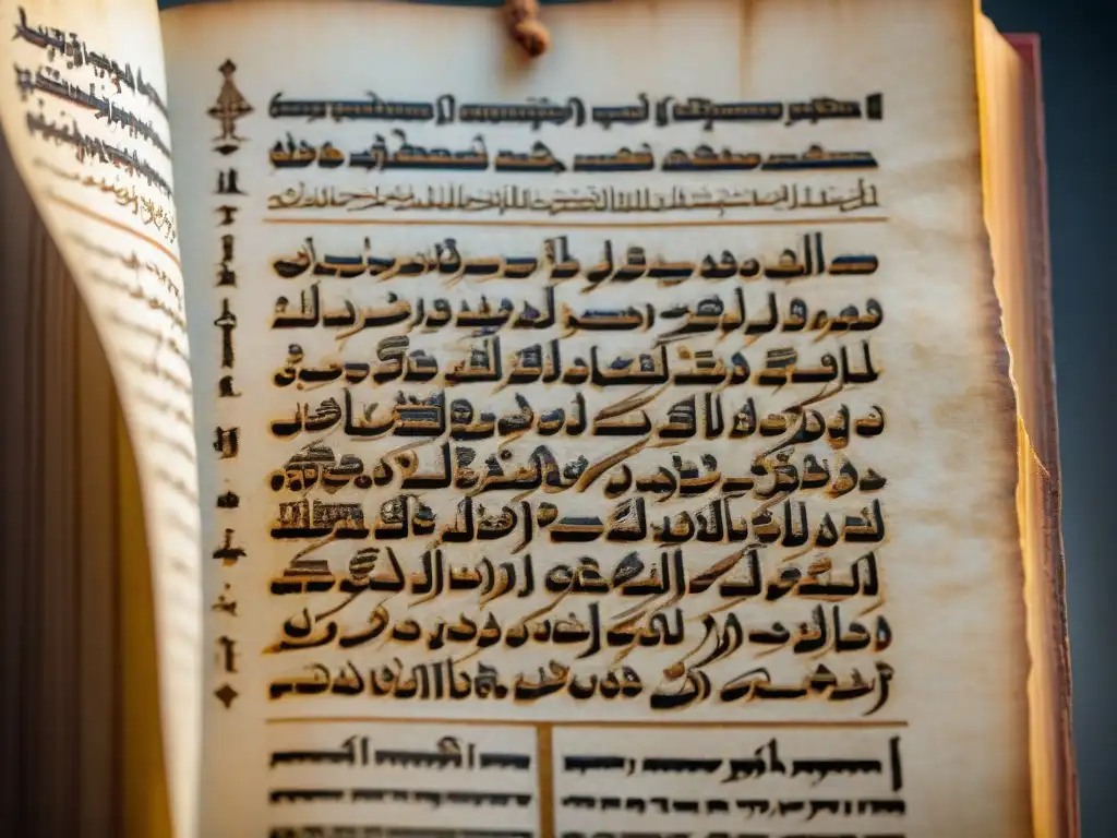 Detalle excepcional de manuscrito antiguo de Qumrán con hebreo legible y delicadas ilustraciones, revelaciones profecías