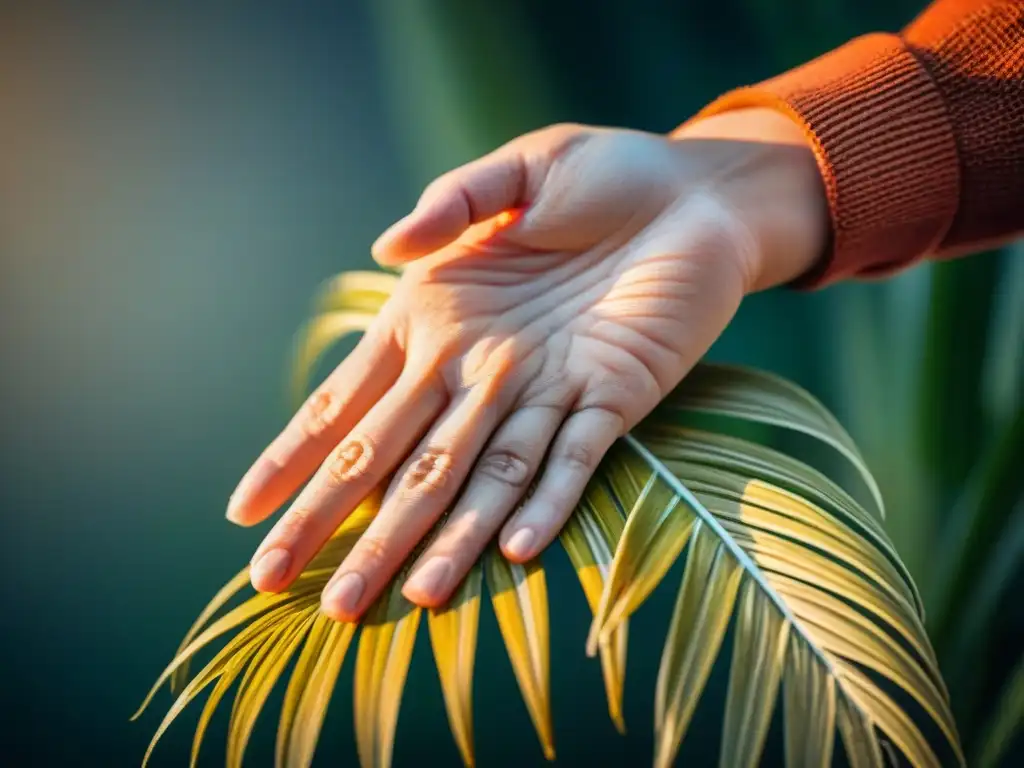 Detalle excepcional de la quiromancia para predecir futuro, con líneas de la mano bajo luz natural intensa