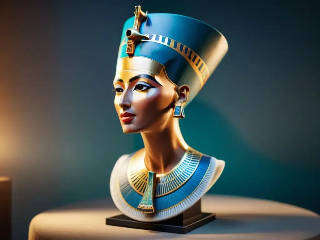 Detalle exquisito de busto de Reina Nefertiti en impresión 3D