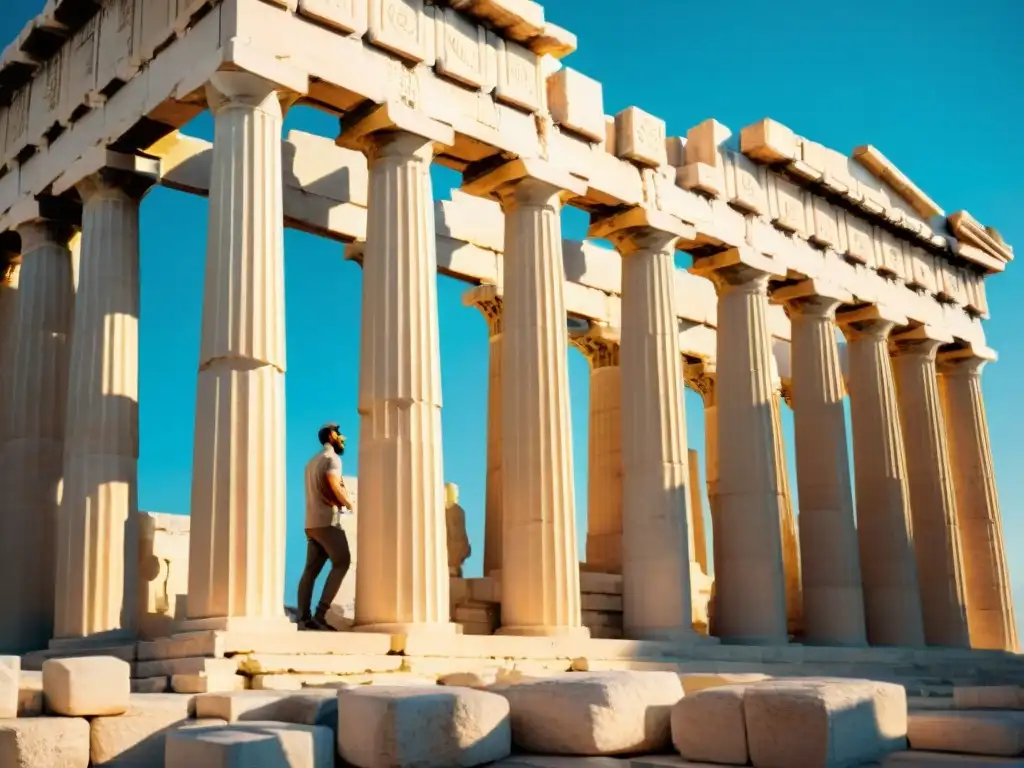 Detalle fascinante de las columnas del Partenón en la Acrópolis de Atenas