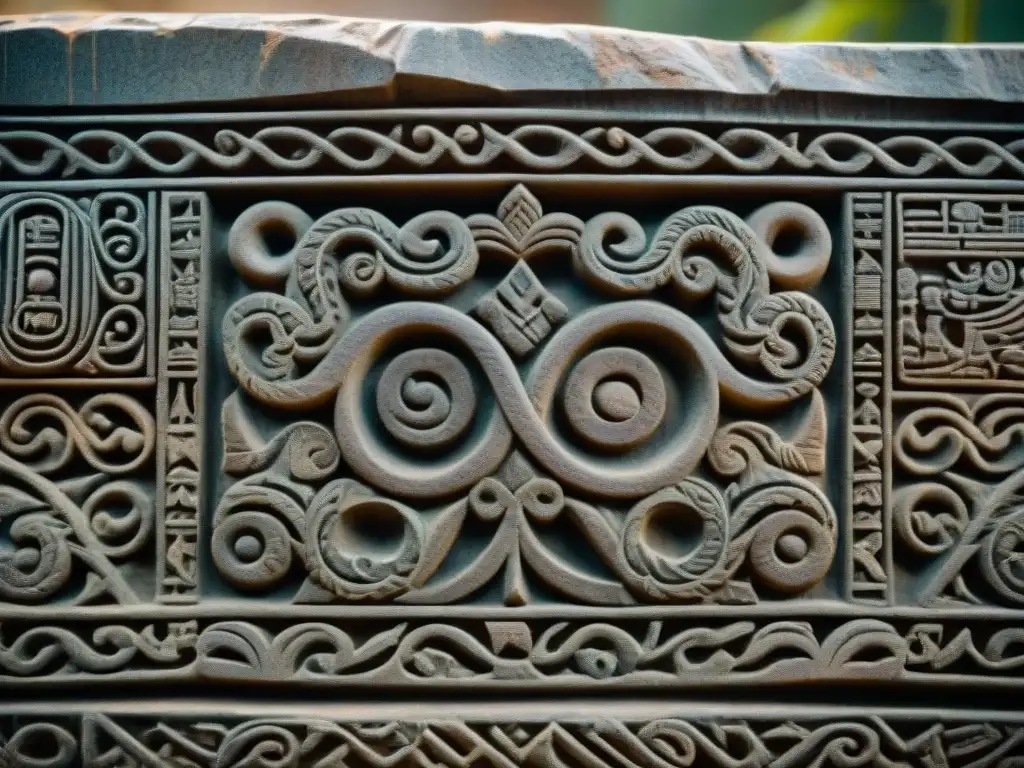 Detalle de glifo Zapoteca tallado en piedra: historia y significado Detalle de glifo zapoteca tallado en piedra, revelando significados culturales y antigüedad