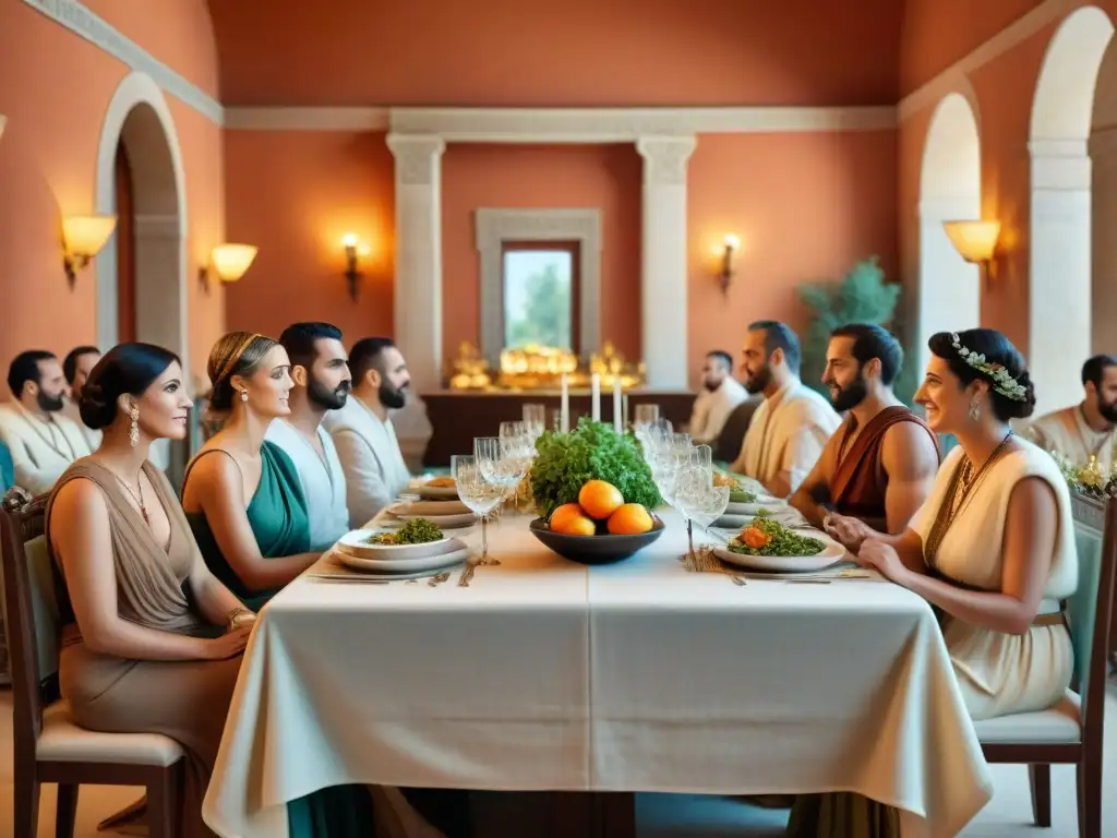 Detalle impresionante de banquete en Grecia antigua: ética hospitalidad y camaradería