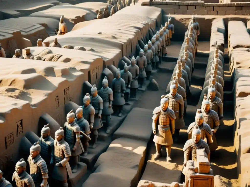 Detalle impresionante de Guerreros de Terracota en Xi'an, China, resaltando su historia y análisis arqueológico