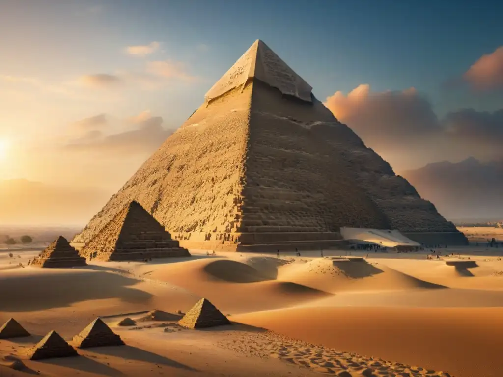 Detalle impresionante de las Pirámides de Giza en 3D, resaltando su grandeza y precisión arquitectónica