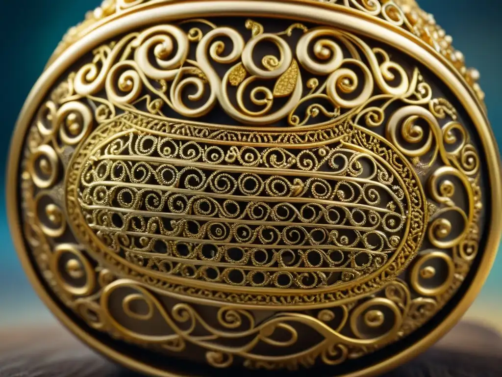 Detalle impresionante de un poporo de oro Quimbaya, resaltando la orfebrería precolombina quimbayas tesoro