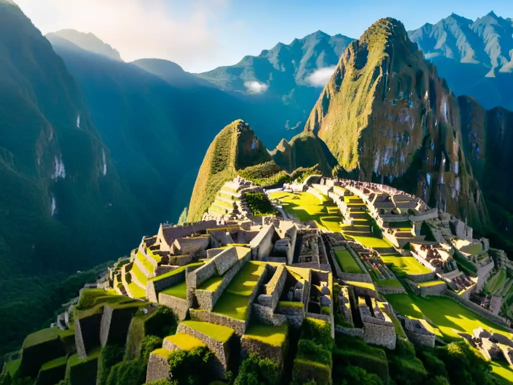 Detalle impresionante del Templo del Sol de Machu Picchu, resaltando el arte inca en arquitectura moderna