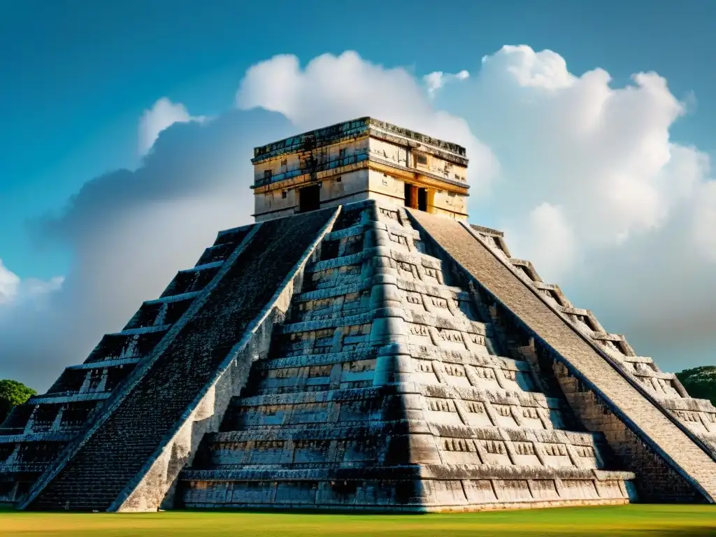 Detalle de las intrincadas decoraciones del Templo de Kukulcán en Chichén Itzá, fusionando la Astronomía maya y arquitectura ancestral