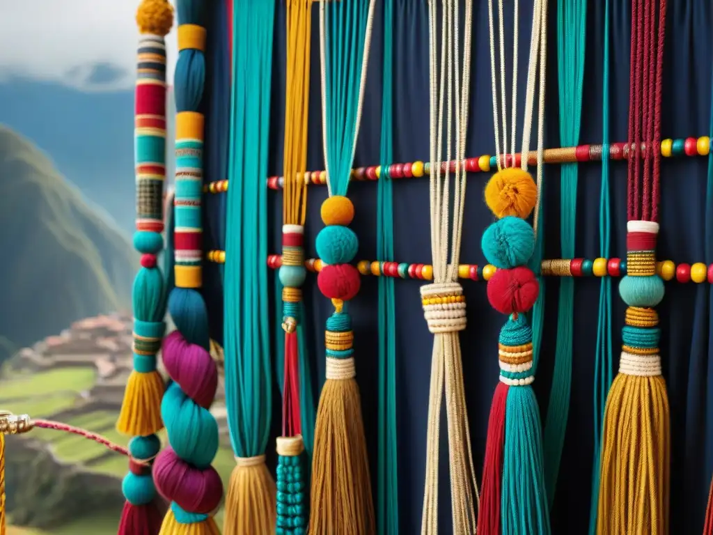 Detalle de un intrincado quipu inca, reflejo de las avanzadas estrategias económicas de los incas