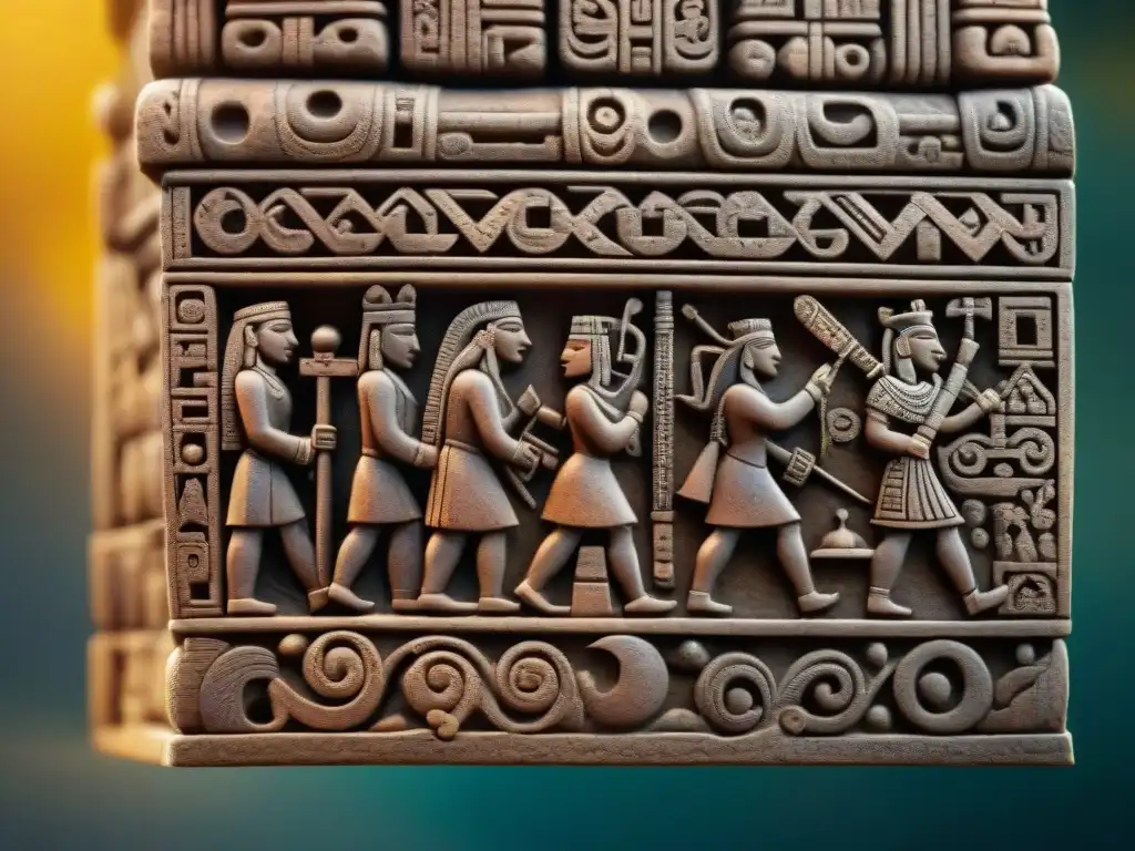 Detalle intrincado de tallados en piedra Incas, legado moral de orden y armonía en la civilización Inca