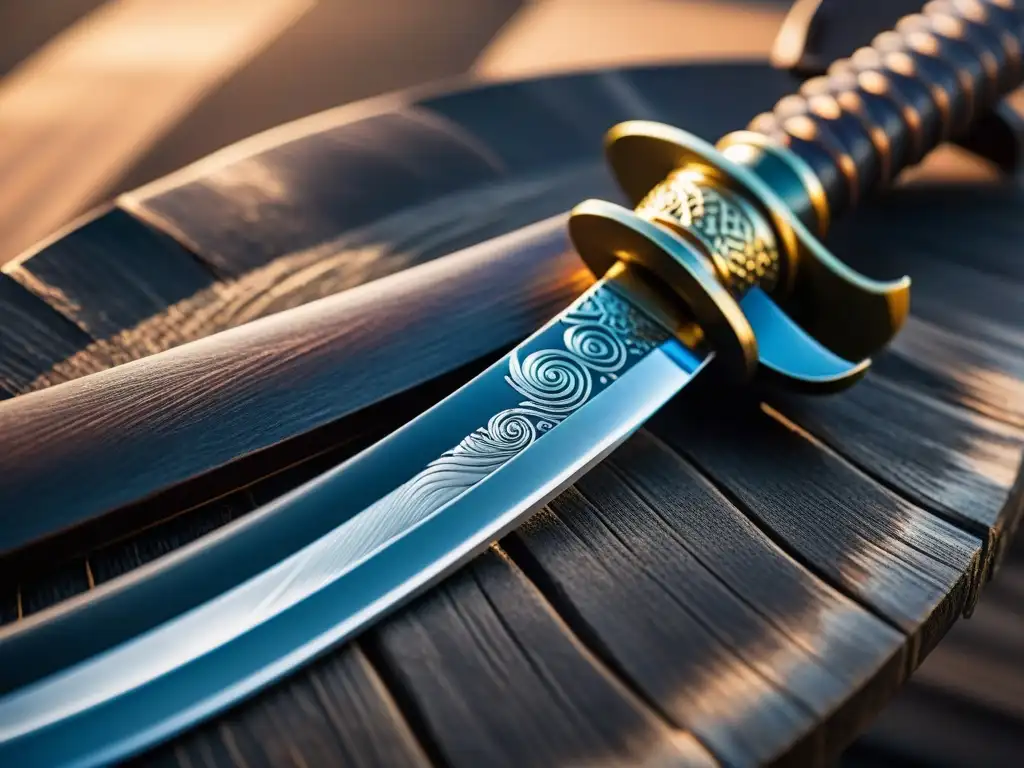 Katana japonesa: arte y tradición en acero plegado Detalle de una katana japonesa sobre una vaina de madera, simbolizando caminos internos