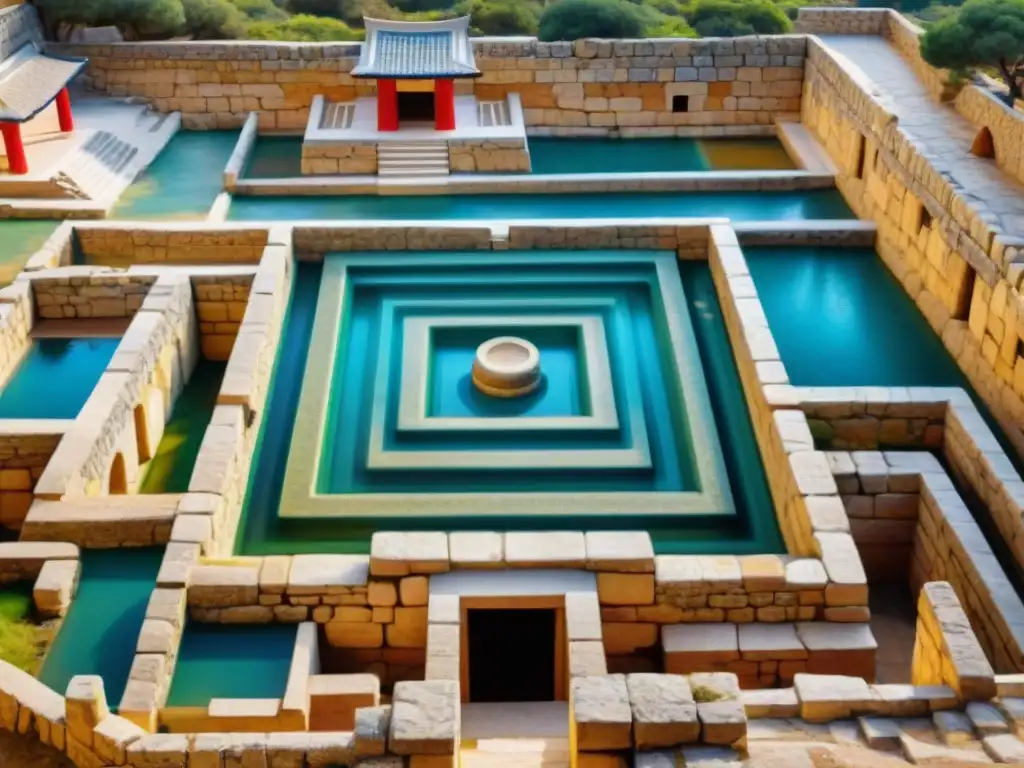 Detalle de laberinto minoico en Knossos, reflejando misterio y cultura