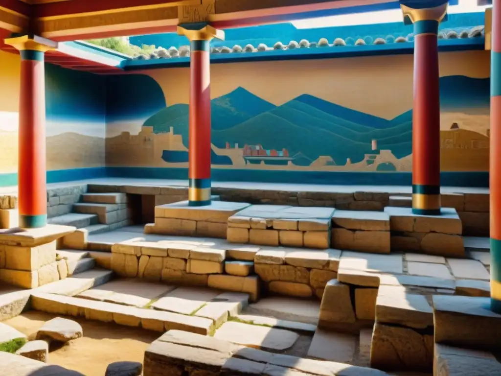 Detalle del laberinto de las ruinas del Palacio de Knossos en Creta, evocando la mitología del Minotauro