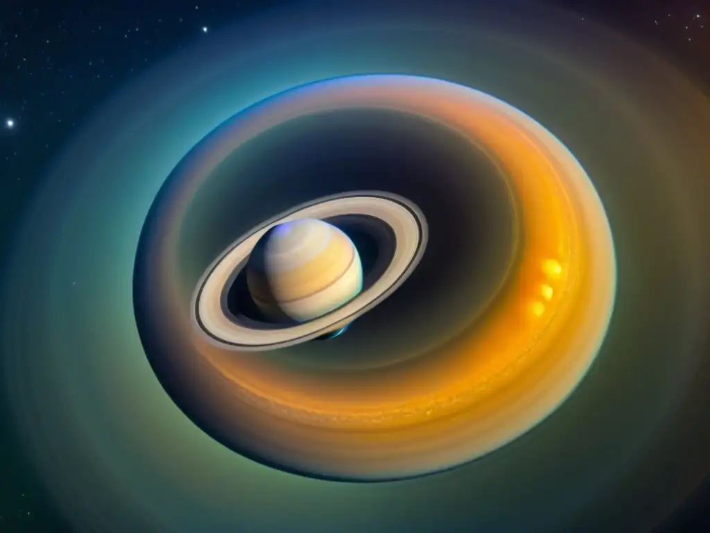 Detalle de los majestuosos anillos de Saturno, con el planeta de fondo y la belleza cósmica del espacio