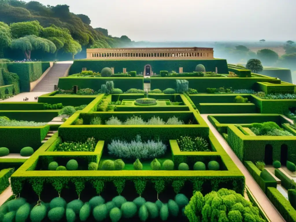 Detalle de los majestuosos Jardines botánicos de Sumeria misterios, deslumbrando con su exuberante verdor y sistemas de riego