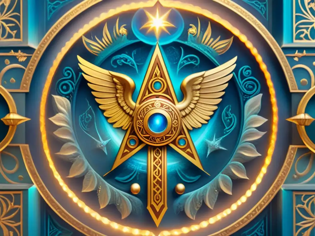 Detalle de manuscrito hebreo antiguo con ángeles alados y simbolismo celestial en colores vibrantes