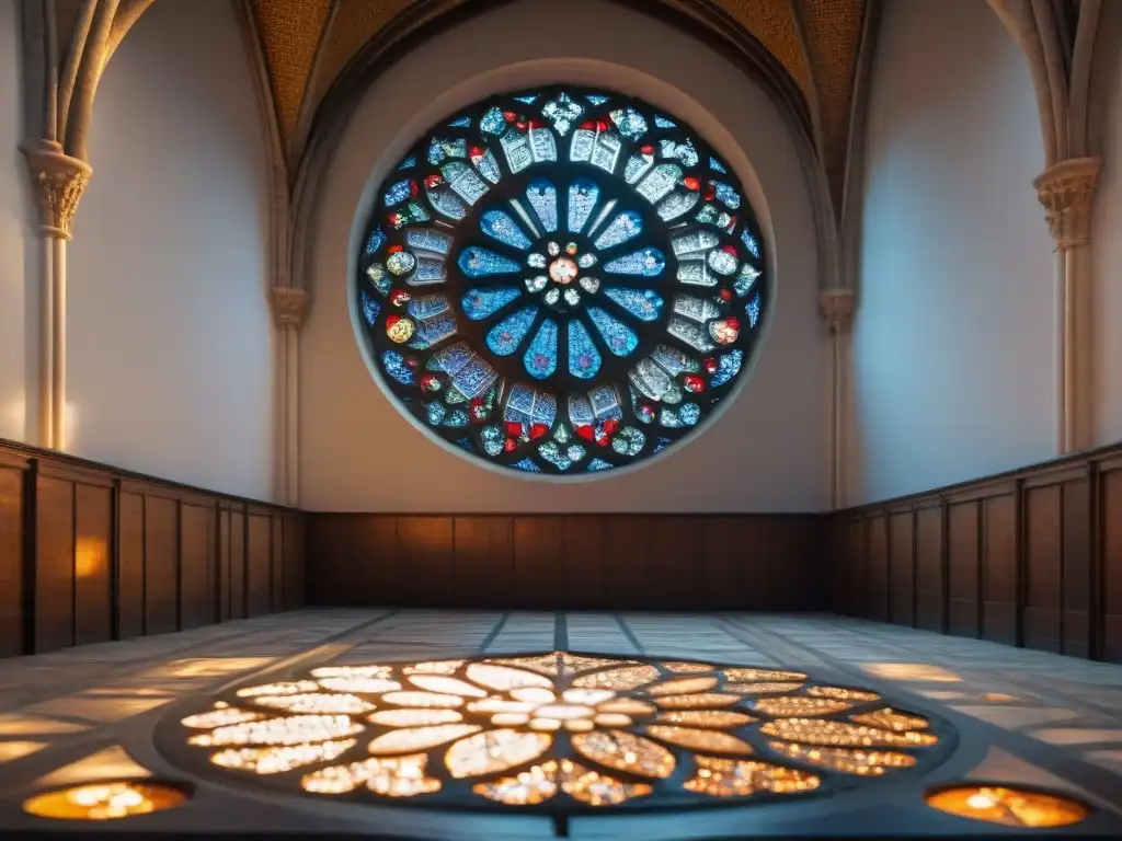 Detalle de la rosa de Notre Dame, Geometría Sagrada Arquitectura Gótica en vitrales y patrones de piedra