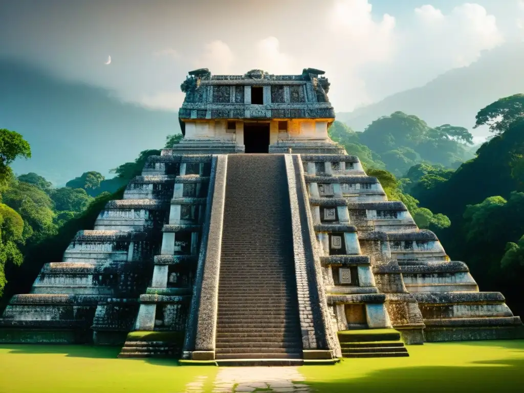 Detalle de observatorio astronómico en Palenque: mensajes astronómicos Mayas fusionando arte, ciencia y espiritualidad