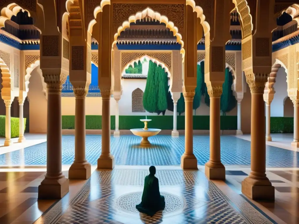 Detalle del patio de la Alhambra con arte islámico en decoración espacios