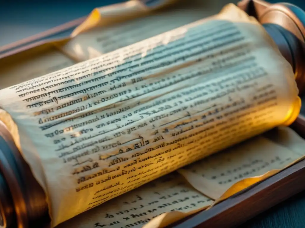 Antiguo pergamino de la biblioteca de Nag Hammadi: detallado y cautivador Detalle de pergamino antiguo con texto copto, destacando la artesanía meticulosa de los escribas