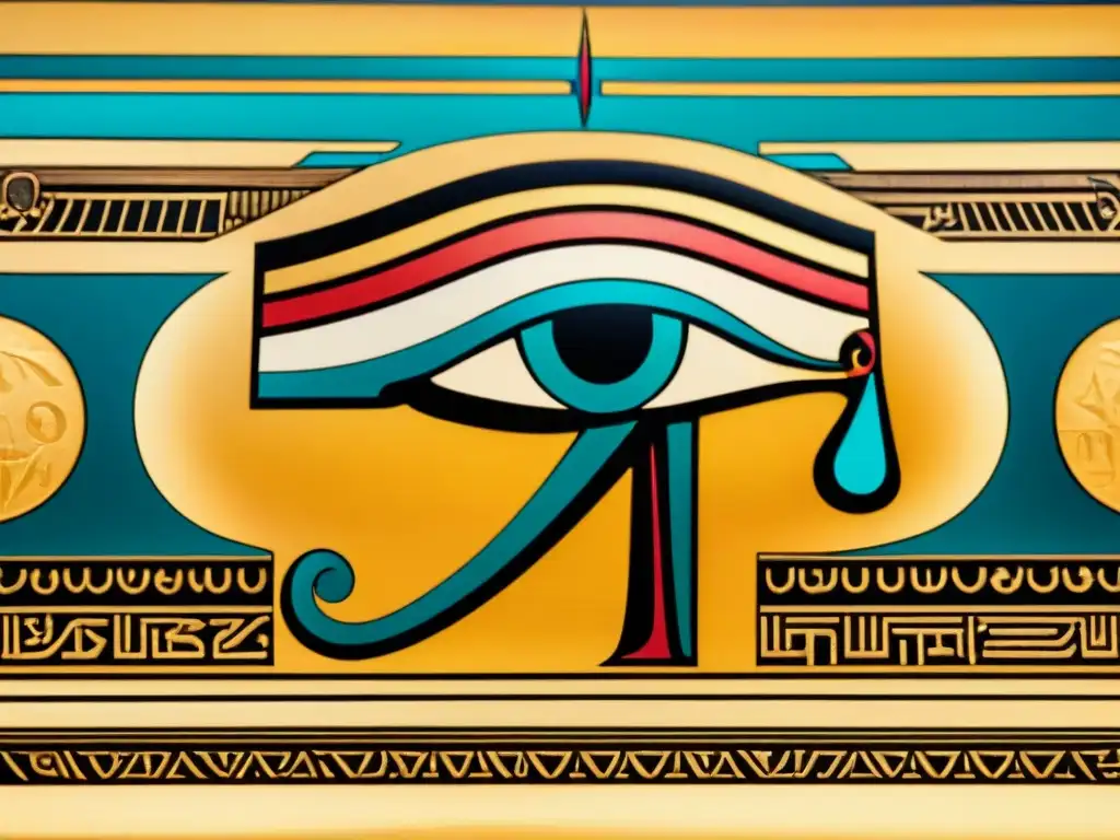 Detalle de un pergamino egipcio con el Ojo de Horus, resaltando su significado y diseño intrincado en la astrología