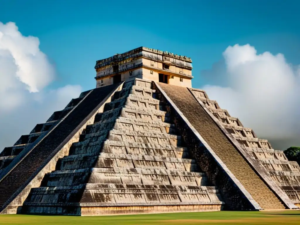 Detalle en piedra del Templo de Kukulcán en Chichén Itzá