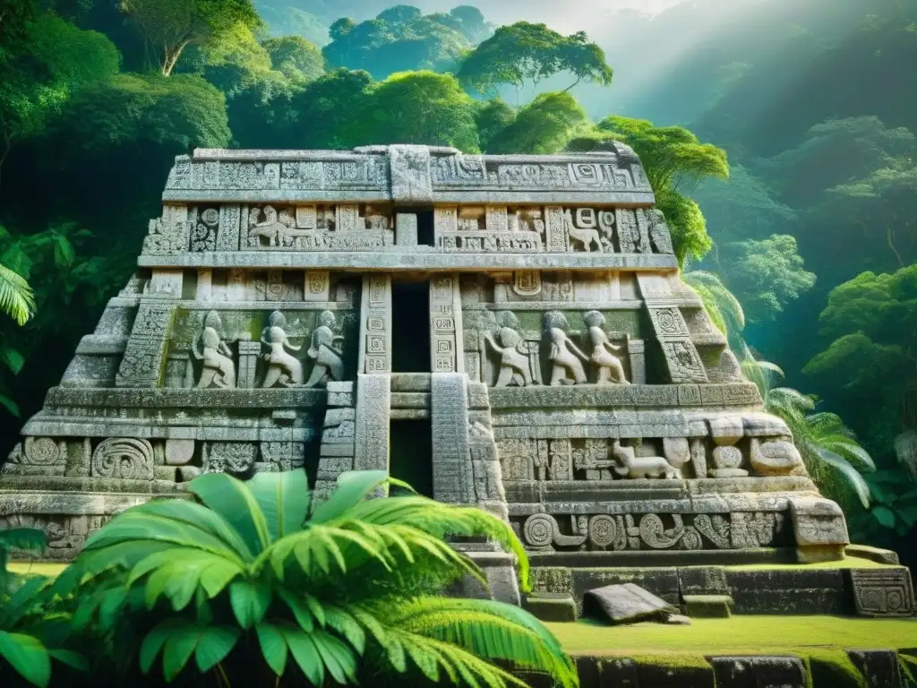 Detalle de las pirámides mesoamericanas: poder de los dioses en el Templo de las Inscripciones, Palenque, México