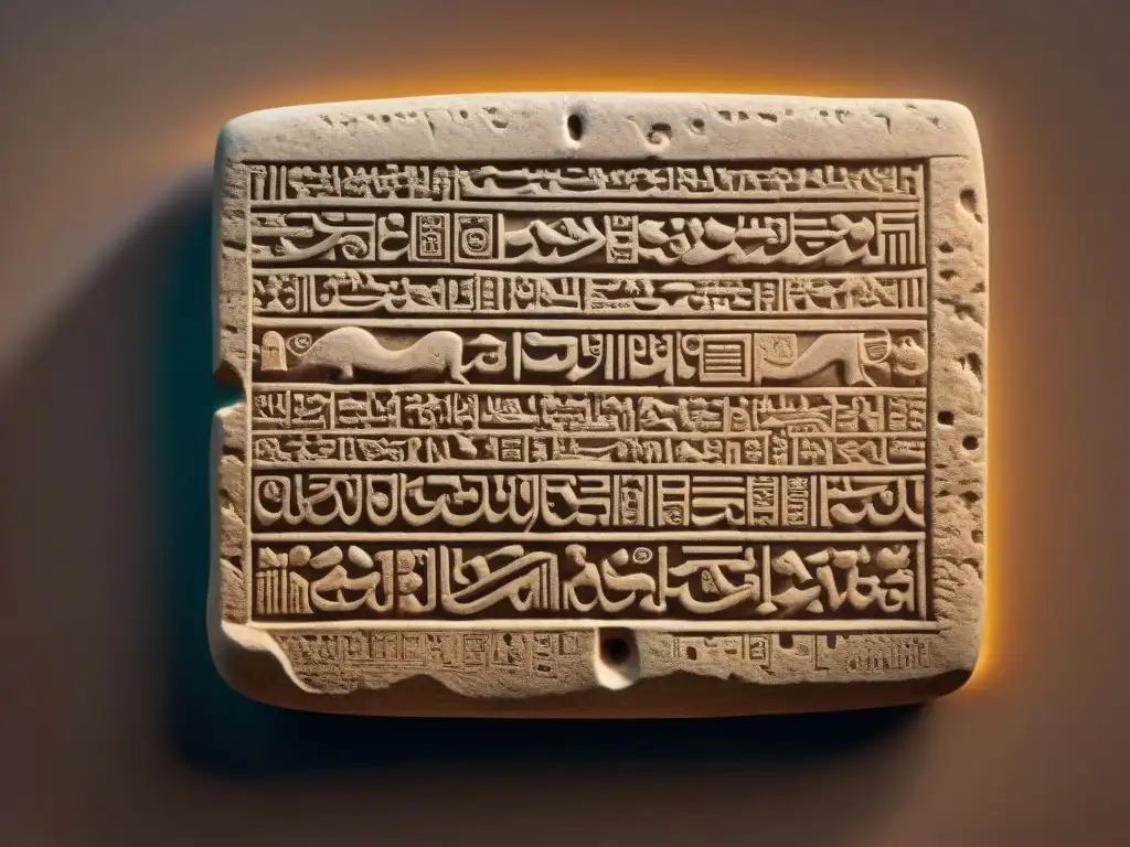 Tableta de arcilla cuneiforme: historia y evolución de la escritura Detalle precioso de una tablilla de arcilla con escritura cuneiforme, mostrando la influencia en el arte tipográfico