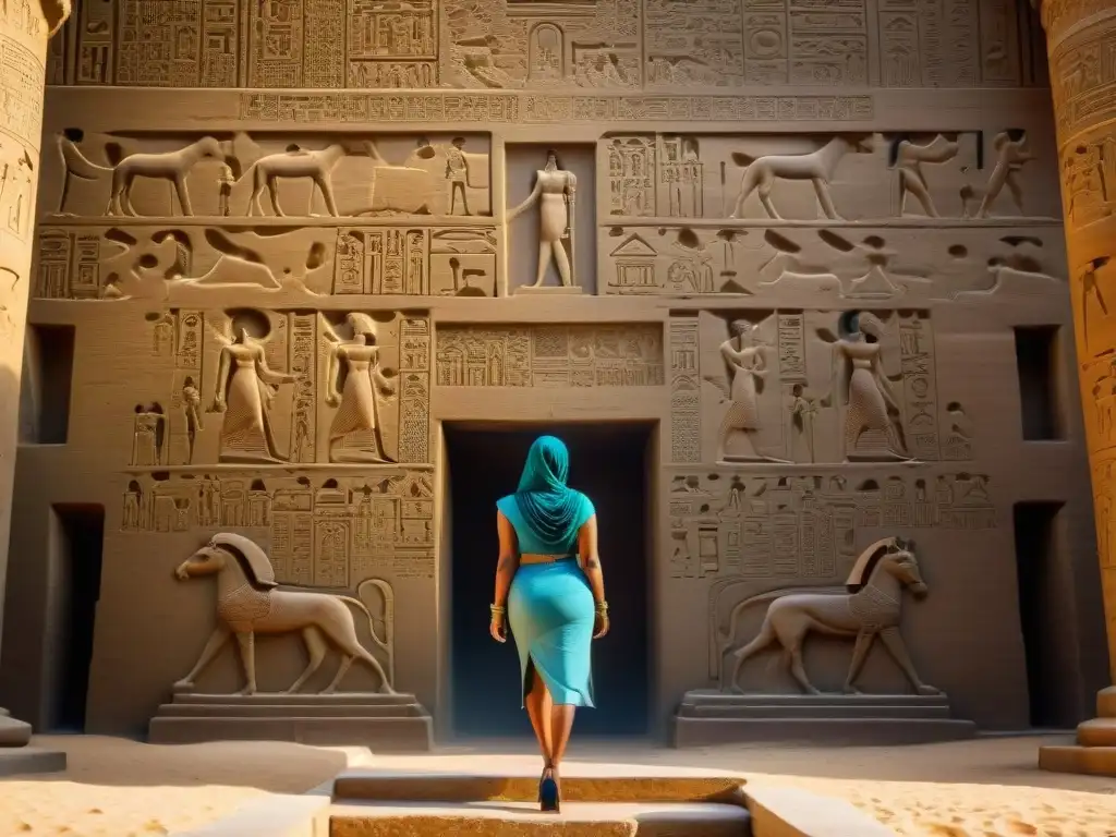 Detalle de la Geometría Sagrada en Arquitectura Antigua egipcia: patrones geométricos precisos y significado espiritual en templos milenarios