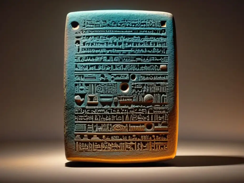 Detalle de tablilla de arcilla con inscripciones cuneiformes sobre astronomía en civilizaciones antiguas